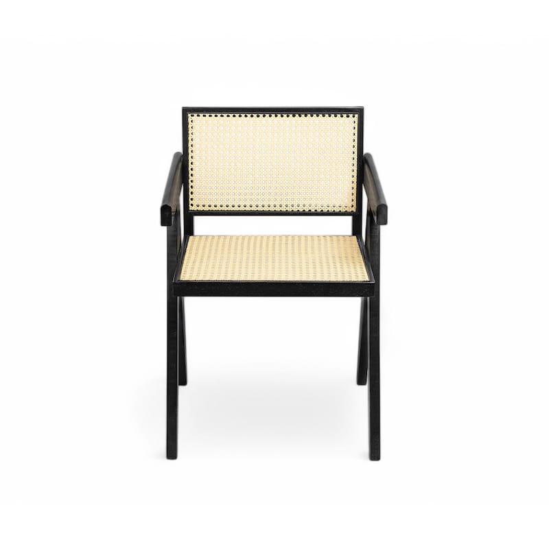 2-Piece Dining Room Arm Chairs Set with Square Rattan Backrest