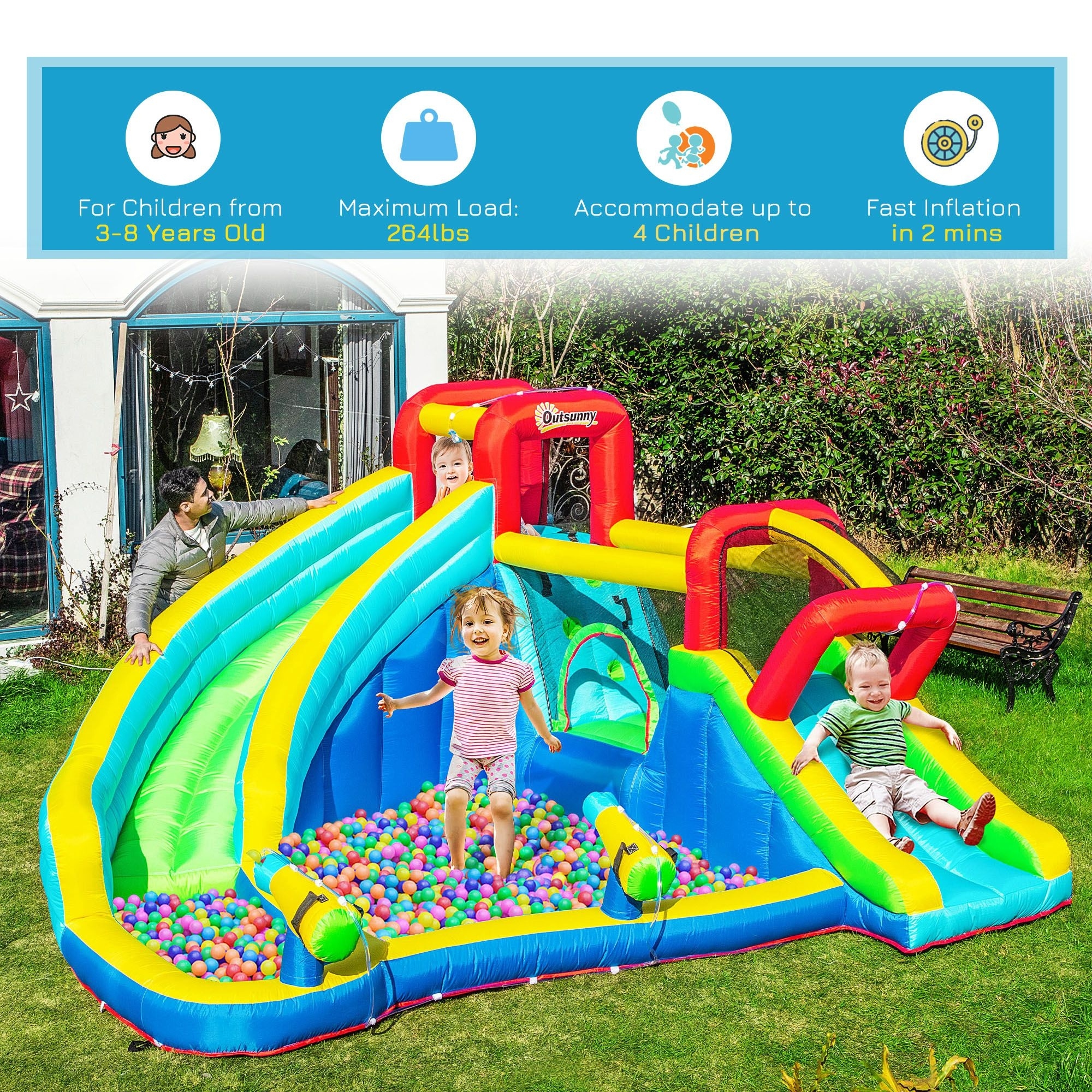 Outsunny 5 in 1 Inflatable Water Slide Kids Bounce House Jumping