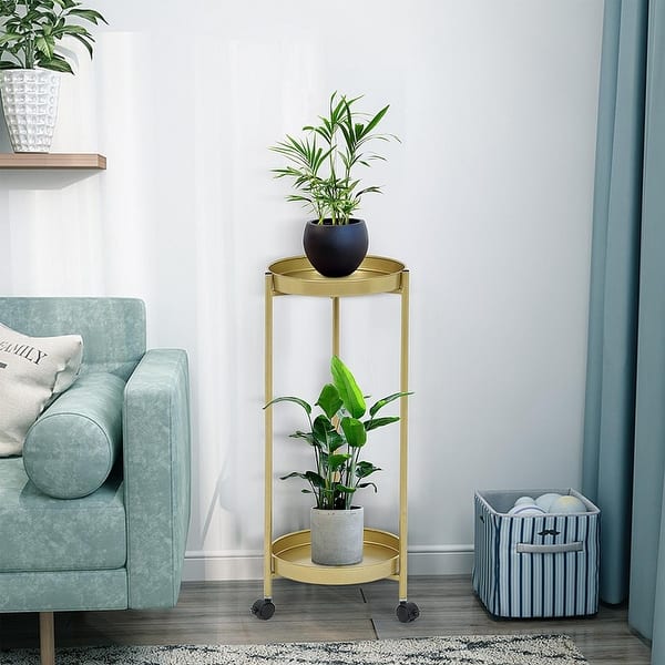 slide 2 of 10, Wrought Iron Plant Stand Metal Potted Plant Stand Display Stand Indoor Outdoor Gold