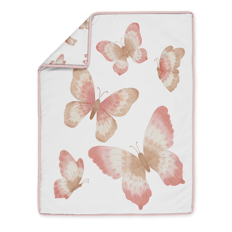 Sweet Jojo Designs Pink Taupe Boho Butterfly Girl 4p Nursery Crib Bedding Set Ivory Tan Bohemian Shabby Chic Watercolor Fringe