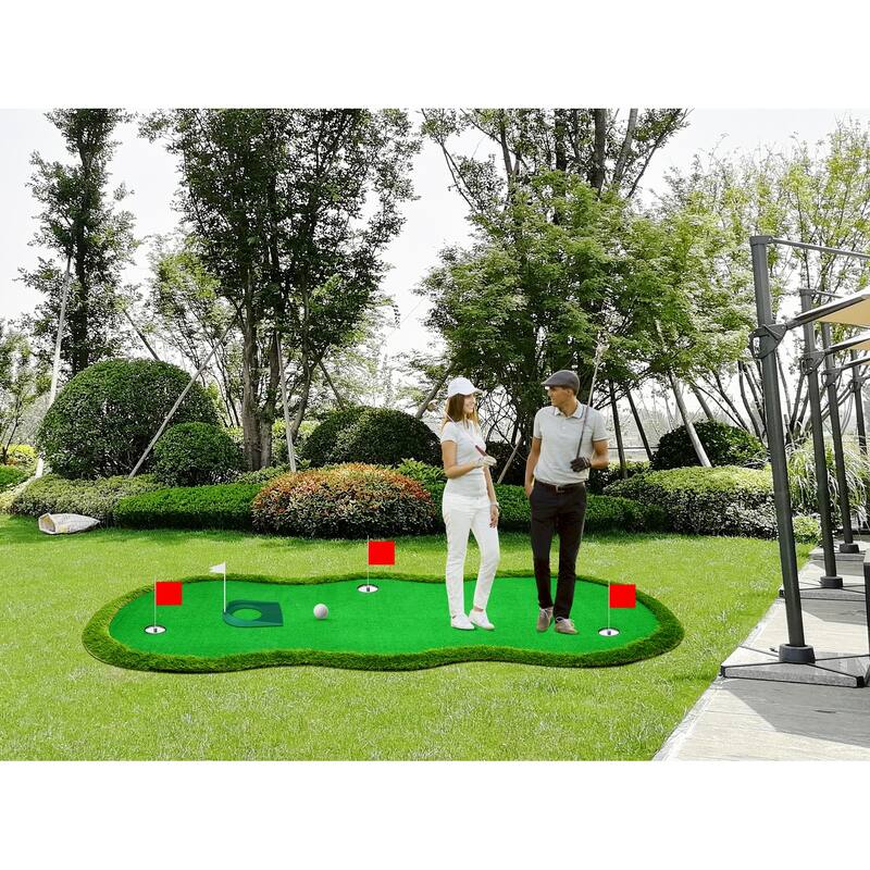 Indoor/Outdoor Putting Green Mat with Stainless Steel Challenge Cups & Slope Design for Practice