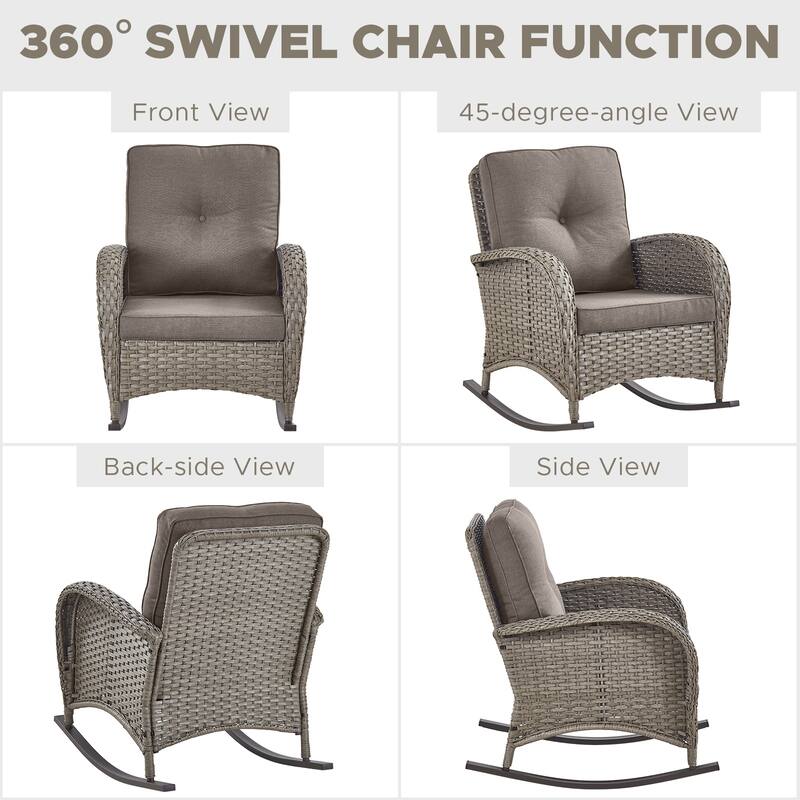 Rattan Rocking Chair with Tempered Glass Side Table