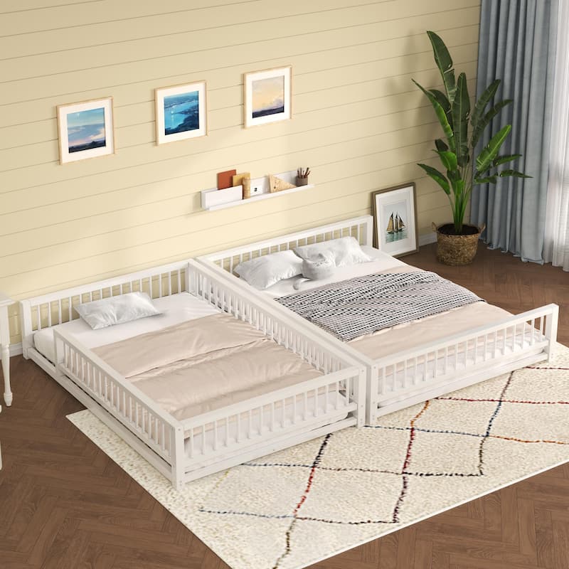 Full XL over Queen Metal Bunk Bed Frame with Ladder and Safety Guardrails, Easy Assembly, White