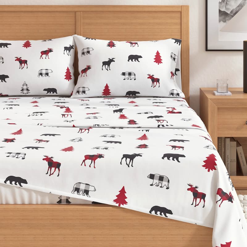 Linery & Co. Turkish Cotton Double-Brushed Christmas Flannel Bed Sheet Set
