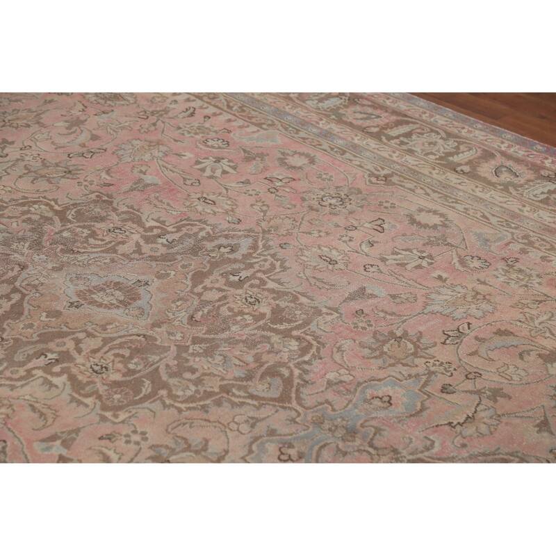Traditional Pink Mashad Persian Vintage Rug Hand-Knotted Wool Carpet - 8'0"x 10'10"