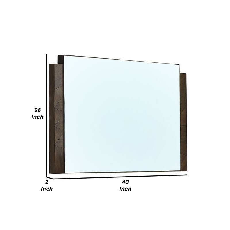 40 Inch Dee Rectangular Chest Wall Mirror, Geometric Oat Brown Wood Accents