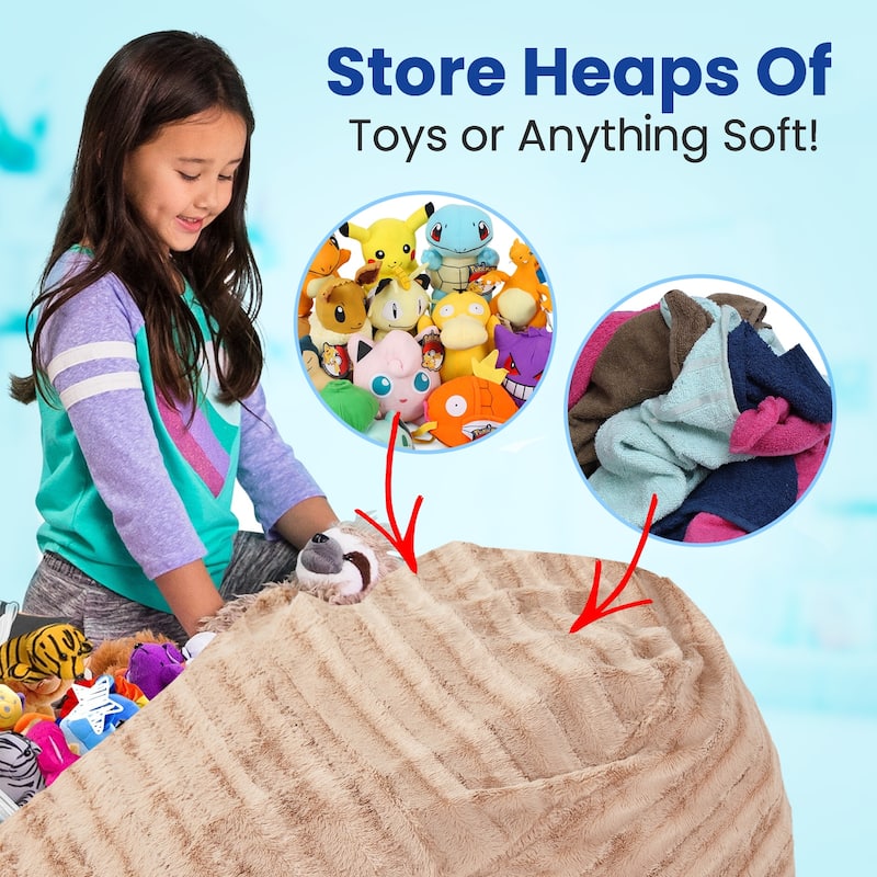 Cheer Collection Faux Fur Bean Bag and Stuffed Animal Storage Case