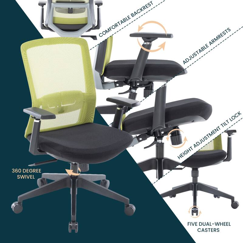 Ingram Contemporary Ergonomic Mesh Office Chair - Adjustable Height & Armrests, Mid-Back Swivel Desk Chair for Home Office