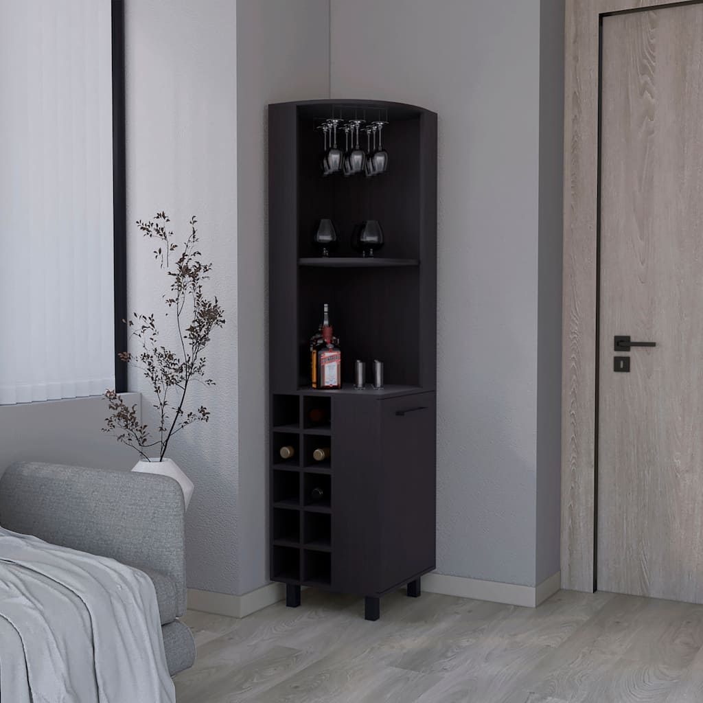 Corner Bar Single Door Cabinet Two Shelves, Ten Built-in Wine Rack, Two Interior Shelves