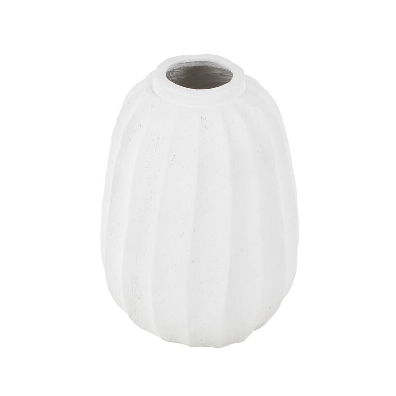 Magnesium Oxide Wide Vase with Carved Grooves - White - Roche River Decor