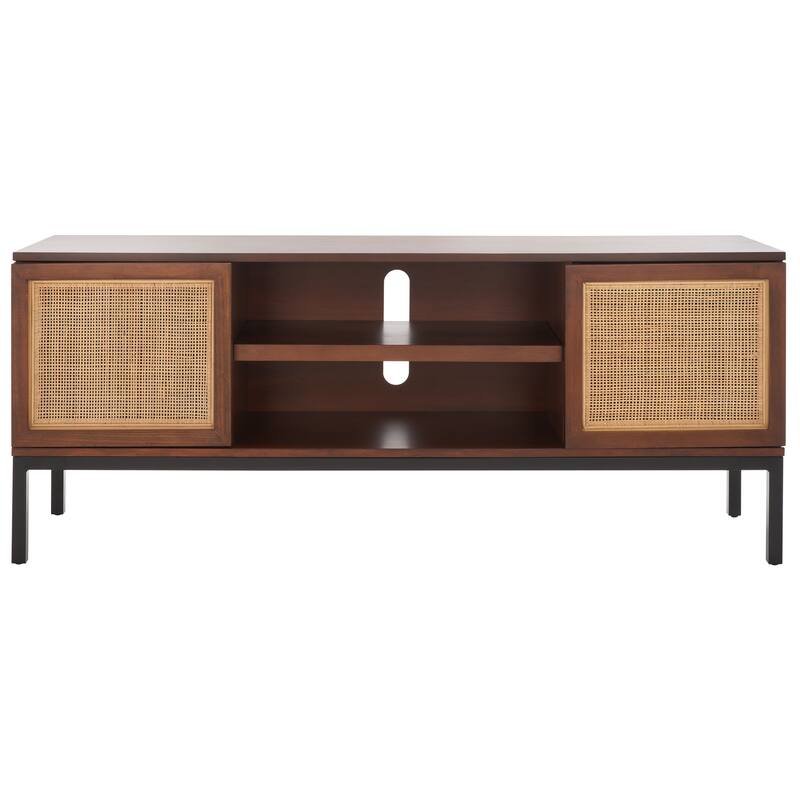 SAFAVIEH Zadie 1 Shelf Rattan Media Stand - 54" W x 15" D x 22" H - Walnut/Natural