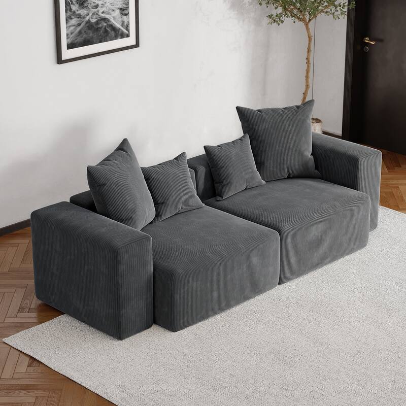 Oversized Corduroy Upholstery Modular Sofa No Assembly