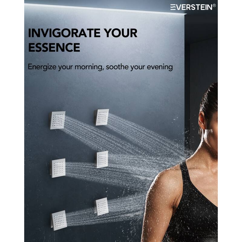Thermostatic Shower System, 64-Color LED Mood Lighting 3-Functions Shower Head with Bluetooth Music & 6 Body Jets