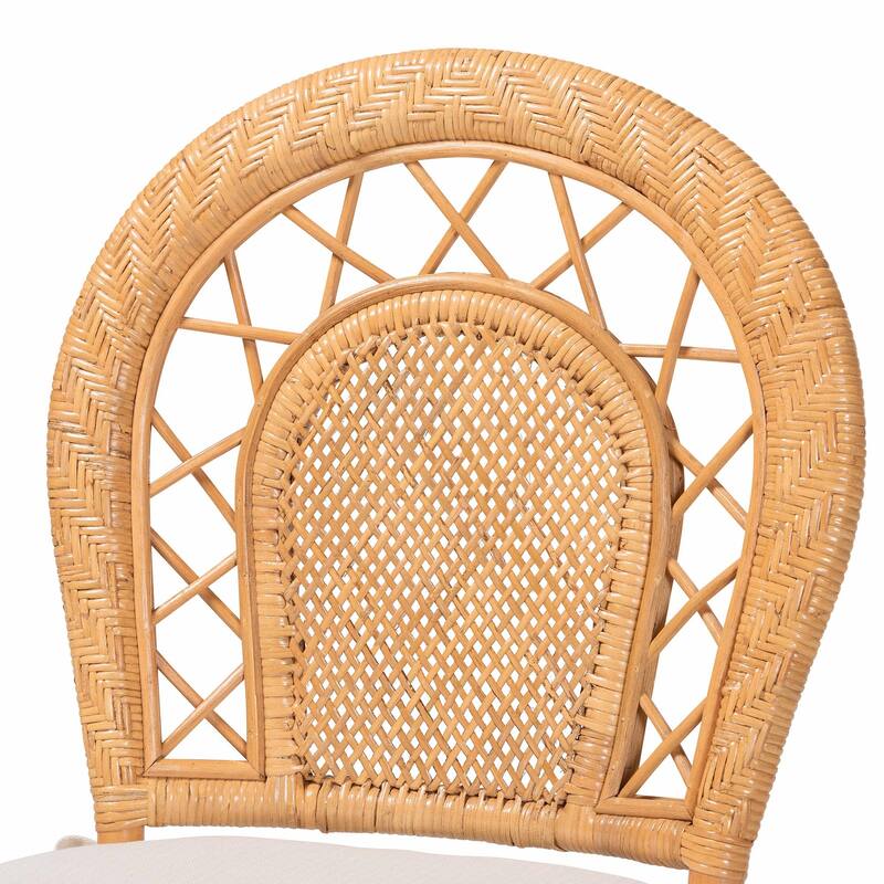Adam Natural Rattan Dining Chair with Curved Backrest and Removable Cushion - Handwoven Wicker Accent Chair for Dining Room