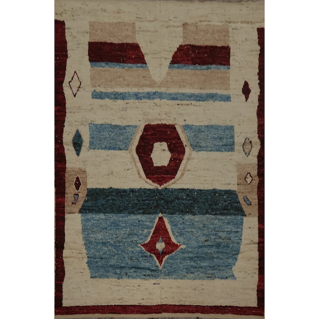 Hand Knotted Oriental 100% Wool Carpet Modern Tribal Beige & Ivories Moroccan Area Rug - 10' 1'' X 8' 1''