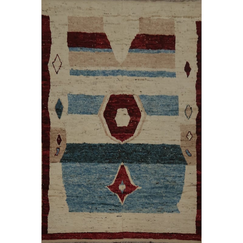 Hand Knotted Oriental 100% Wool Carpet Modern Tribal Beige & Ivories Moroccan Area Rug - 10' 1'' X 8' 1''