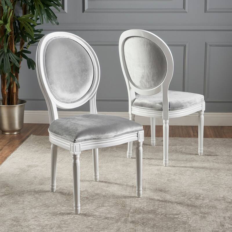 Set of 2 French Dining Chairs Grey Side Chair Round Back Accent Chairs - Grey