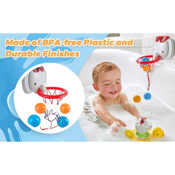 slide 2 of 6, Hape: Elephant Pal Bathtub Basketball Hoop with 4 Floating Soft Balls - Multi Multi