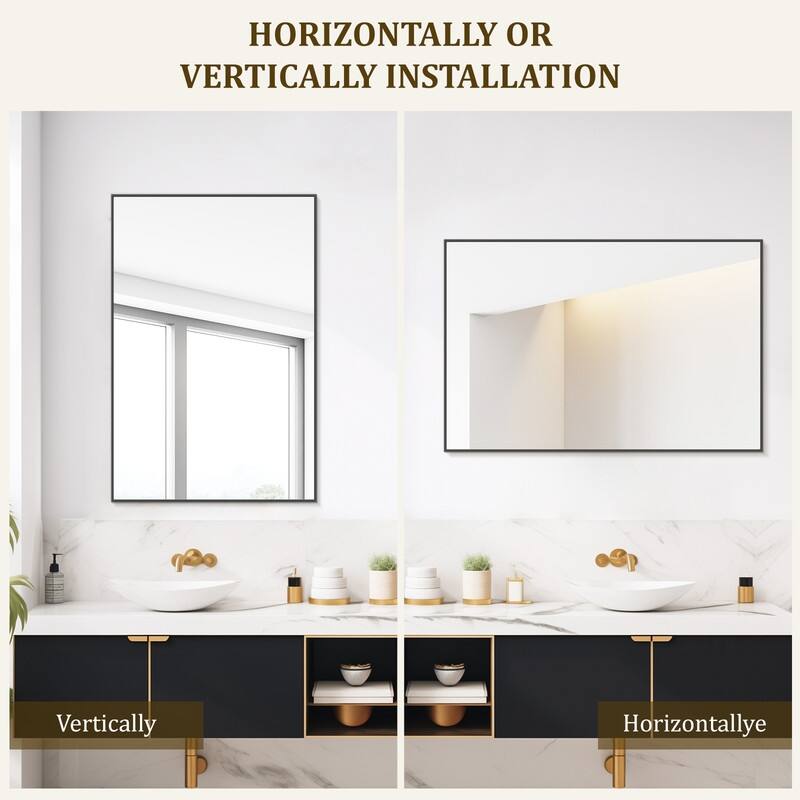 Black Modern Aluminum Square Mirror for Living Room
