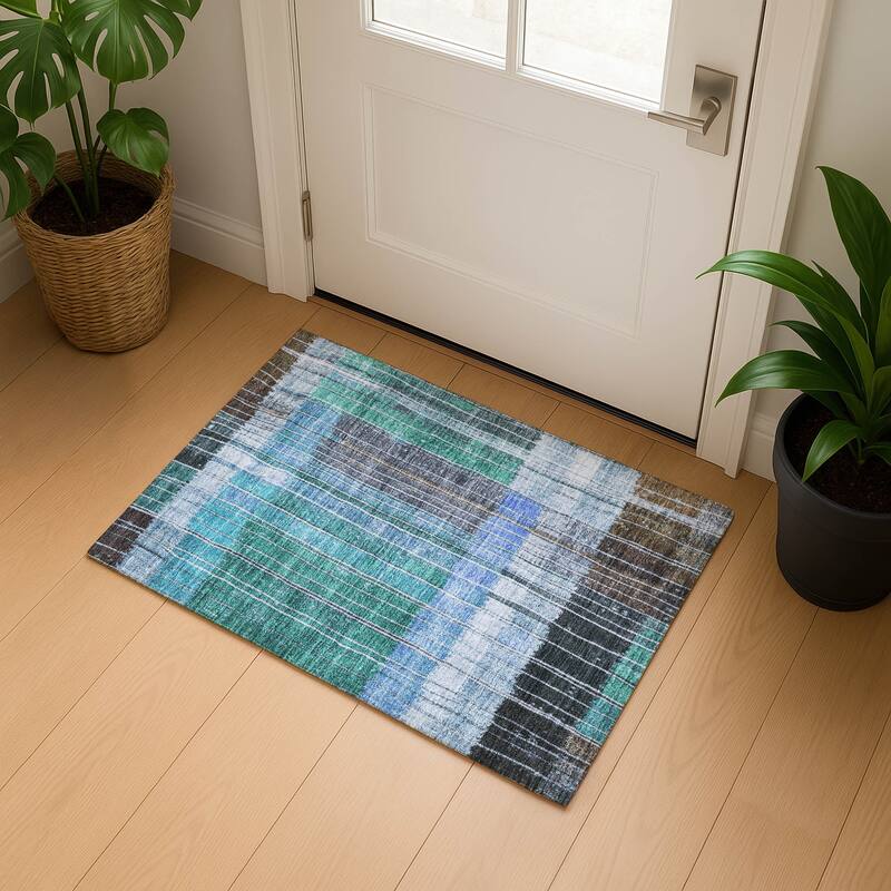 Premium Washable Super Soft Global Stripes Mayfield Rug - Teal - 1'8" x 2'6"