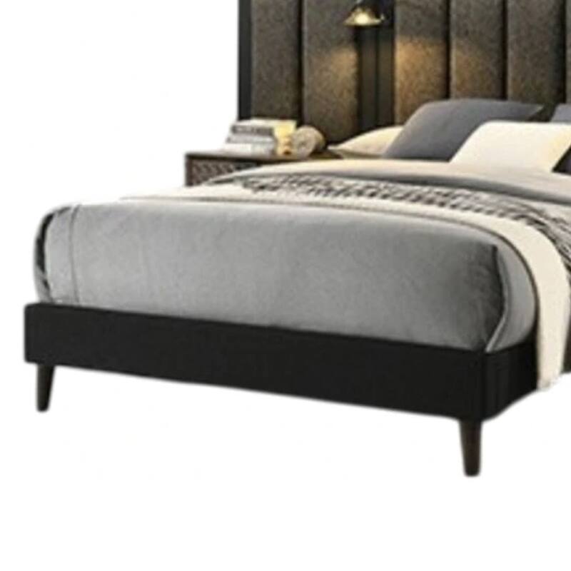 Fel Queen Size Bed, Dark Brown Wood Frame, Upholstered Headboard