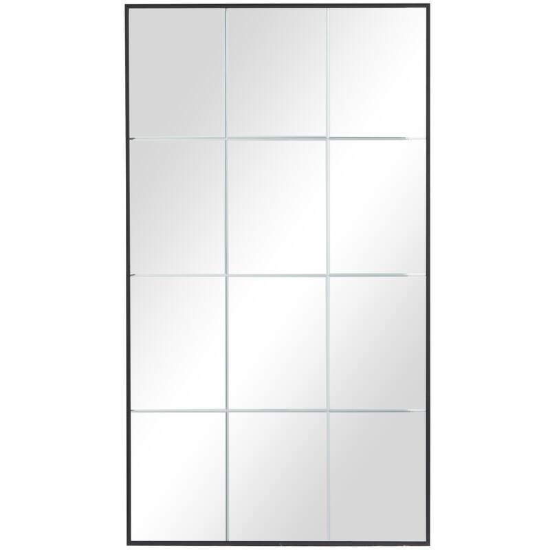 Wooden Grid Style Panel Wall Mirror - Black - Roche River Decor - Black - 23"W, 40"H