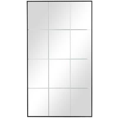 Wooden Grid Style Panel Wall Mirror - Black - Roche River Decor