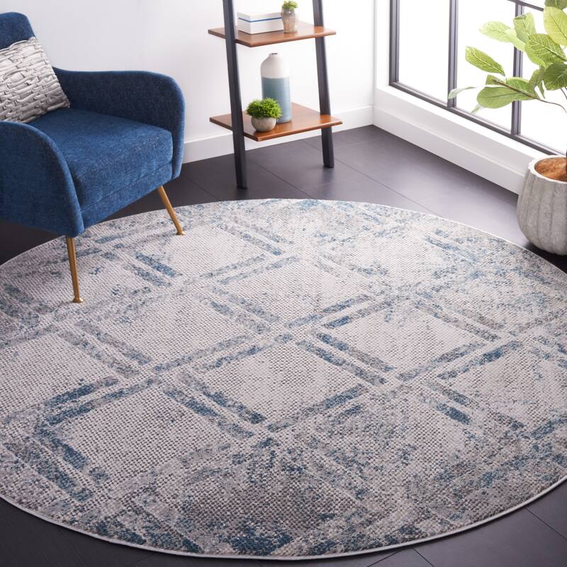 SAFAVIEH Vogue Dollie Modern Trellis Rug - 6'7" Round - Grey/Blue