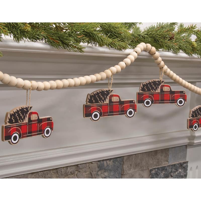 Wooden Red Buffalo Check Truck Beaded Garland - Red/Black - 60 inches