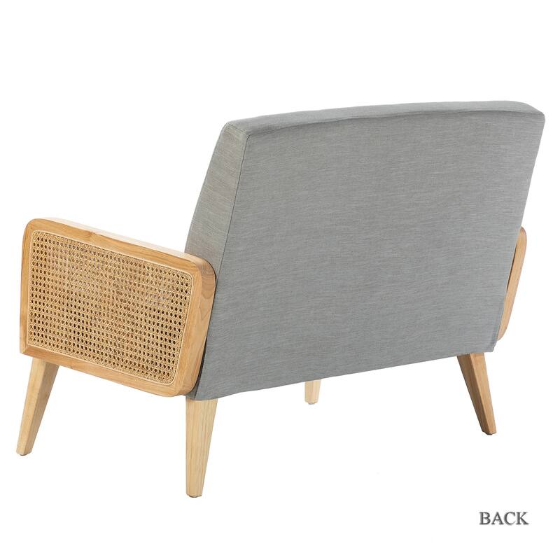 Sybil 43" Contemporary Solid Wood Upholstered Handcrafted Loveseat with Rattan Arms by HULALA HOME
