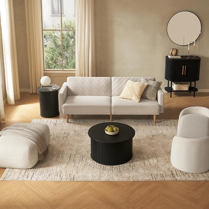 mopio Quin Pedestal Side Table, Tambour Round Fluted End Table