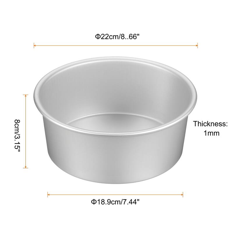 2Pcs Round Cake Pan Baking Cake Pans Cheesecake Pan Anodized Aluminum - Silver Tone - 8"