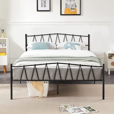 VECELO Metal Platform Bed Frame Twin Full Queen Size, Heavy Duty No Box Spring Needed Bed with Headboard, 13.7" Storage, Black
