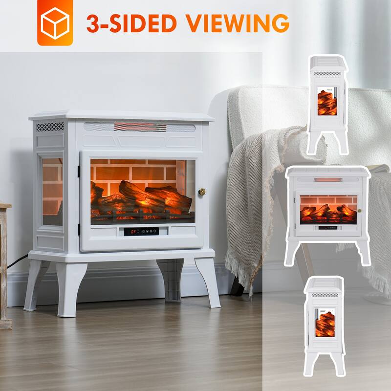 White Electric Fireplace Heater 1000-1500W with 3D Flame Effect and 3-Sided Viewing Included Remote - 24.4" W x 12" D x 27.4" H