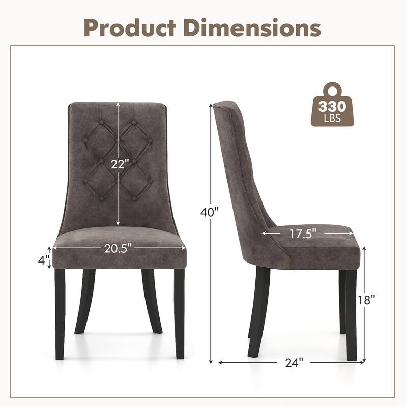 Gymax Tufted Dining Chairs Set of 4 w/ High Backrest Rubber Wood Legs