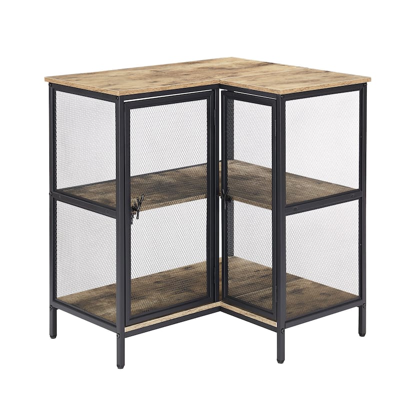 L-shaped Corner Cabinet with Doors and Storage Shelves, Free-Standing 3-tier End Table - Grey