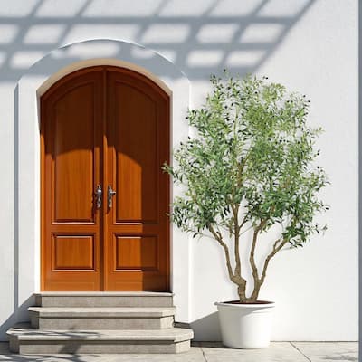 8FT Tall Artificial Olive Tree - Large Faux Potted Tree with Natural Trunk and Lifelike Olive Leaves and Fruit