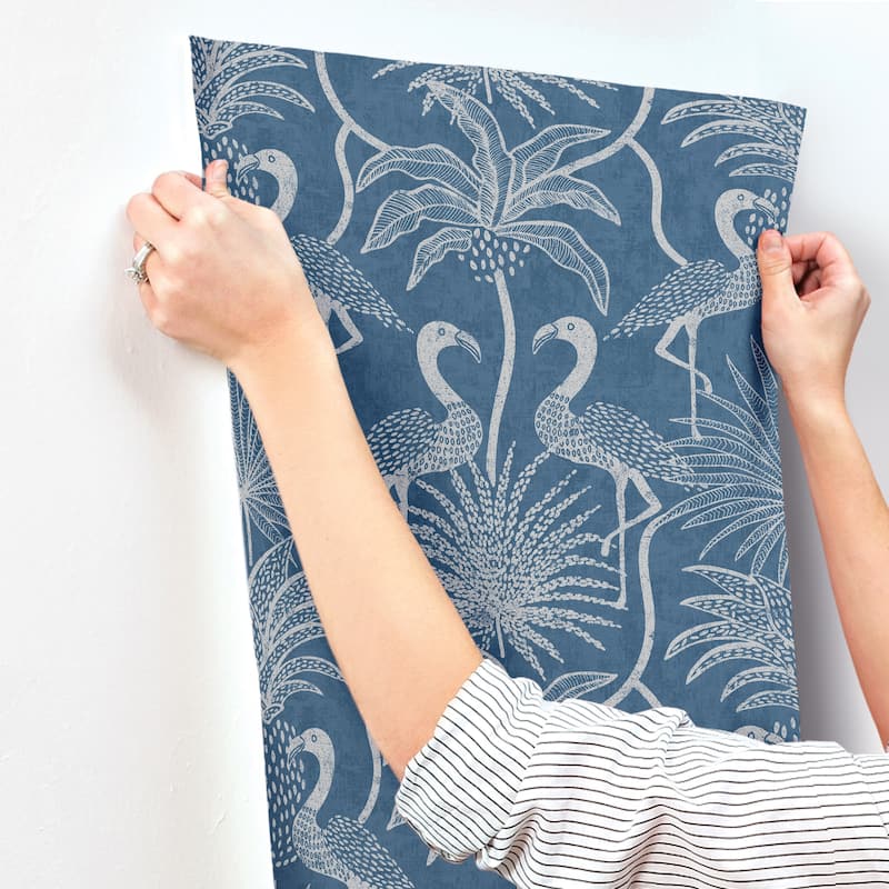 A-Street Prints Biscayne Navy Flamingo Beach Wallpaper