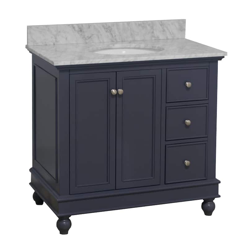 KitchenBathCollection Bella 36" Bathroom Vanity with Carrara Marble Top