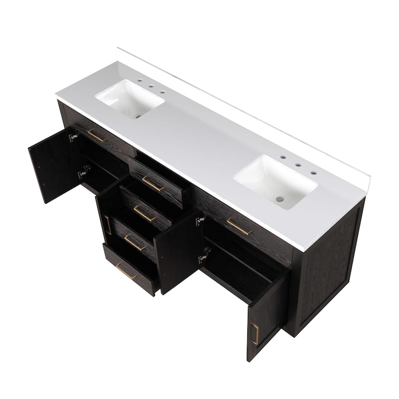 Abbey 60 in W x 22 in D Black Oak Double Bath Vanity and White Quartz Top