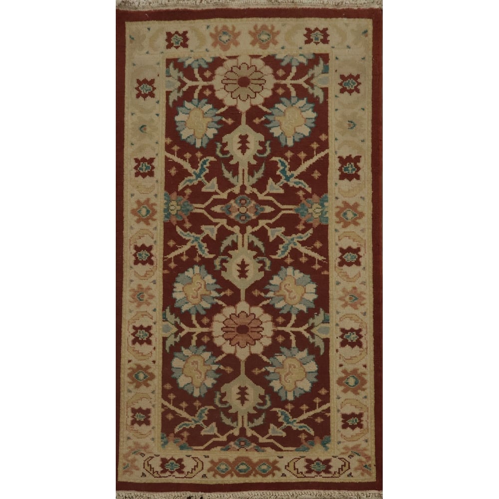 Hand Knotted Oriental 100% Wool Carpet Traditional All-Over Brown Ziegler Area Rug - 3' 8'' X 2' 0''