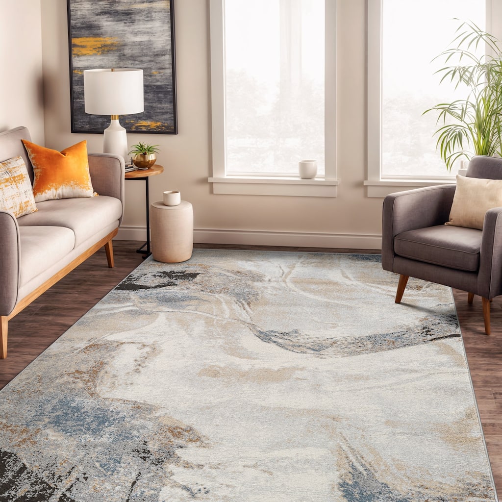 Neutral Desert Drift Area Rug for Living Room, Entryway, or Family Spaces - Easy to Clean and Comfortable Underfoot