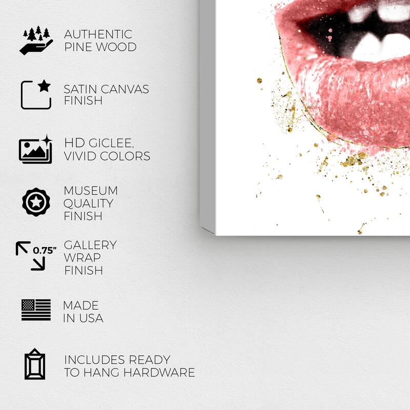 Wynwood Studio Canvas Fashion and Glam Blush Lip Bite Pink and Glam Wall Art Canvas Print