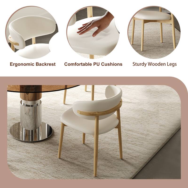 5 Piece Round Dining Table Set Tempered Glass Top Stainless Steel Base 4 Chairs