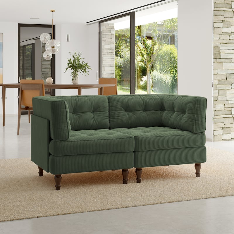 Oversized Sofa Corduroy Tufted Modular Sectional Set - Green-2 peice - Symmetrical