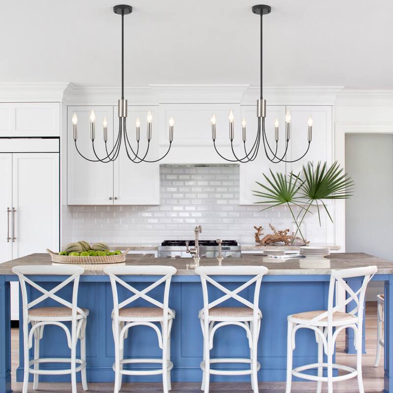 6-Light Modern Candlestick Hanging Linear Chandelier Lighting Island Chandelier for Kitchen Island