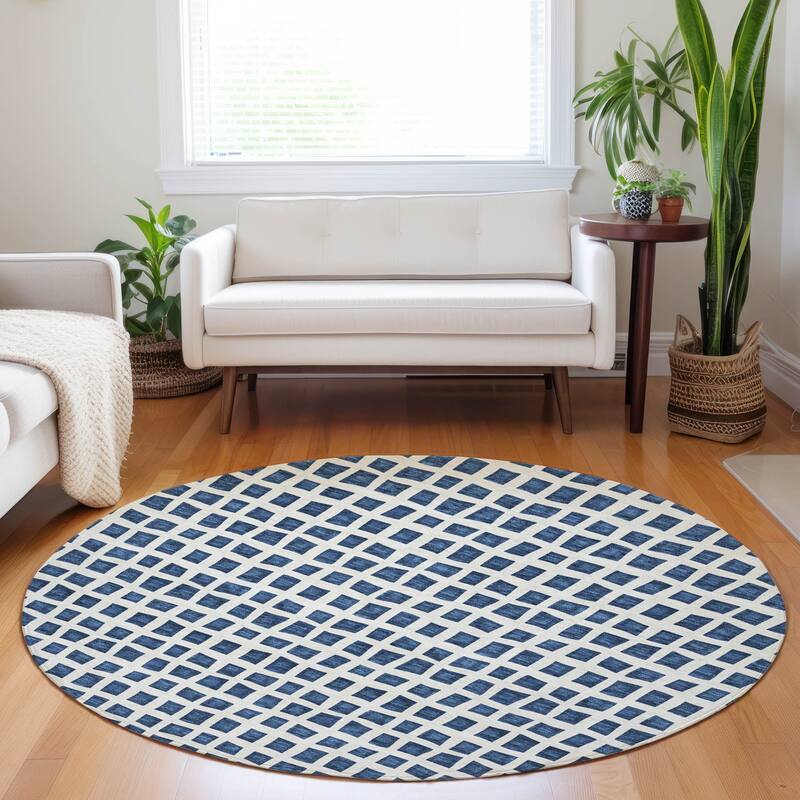 Premium Washable Super Soft Modern Contemporary Mayfield Rug - Navy - 8' x 8' - Round