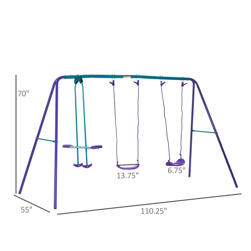 Metal Swing Set with Glider, Two Swing Seats and Adjustable Height
