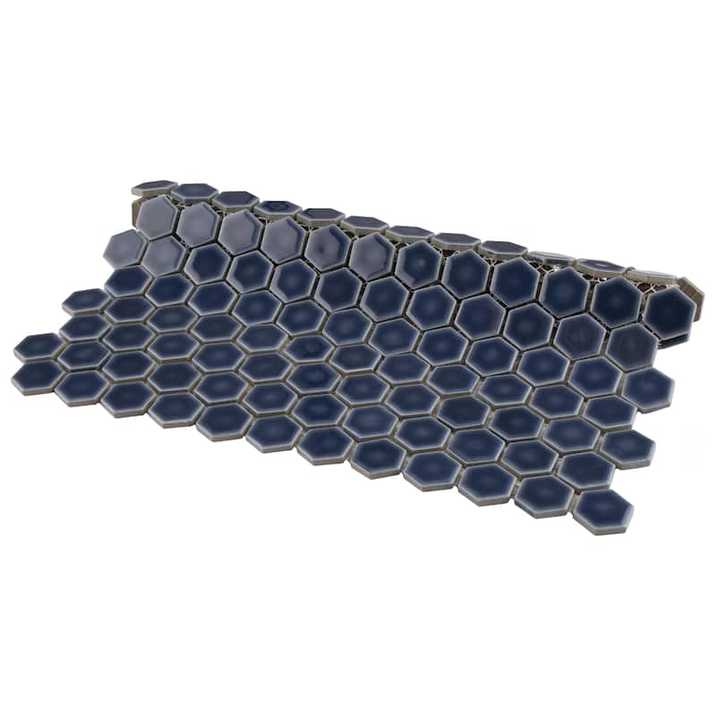 Merola Tile Hudson 1" Hex Denim Blue 11-7/8" x 13-1/4" Porcelain Floor and Wall Tile