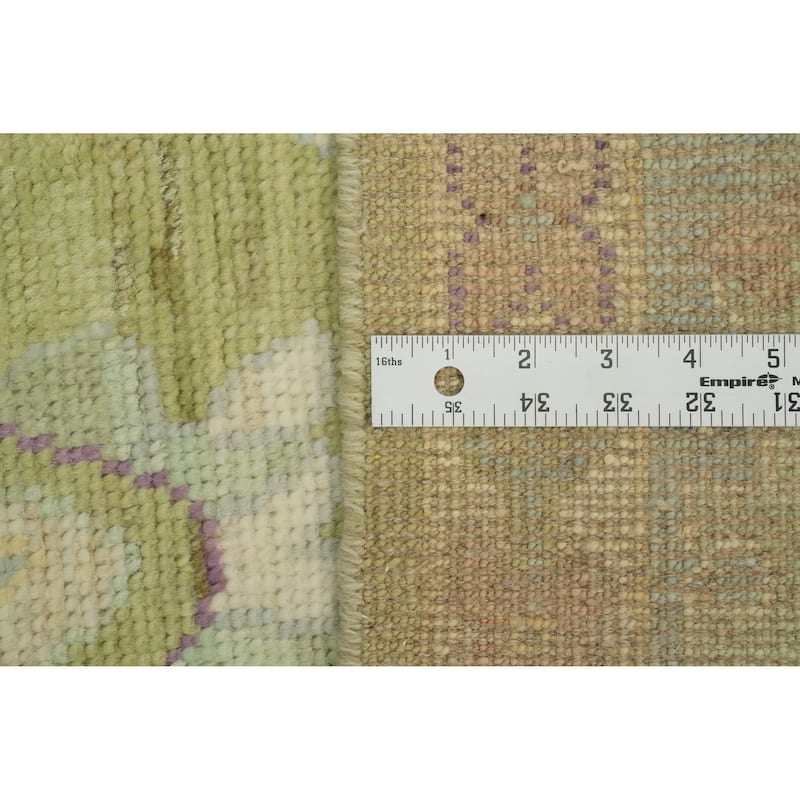 Handmade Green Oushak Vegetable Dye Area Rug Floral Geometric Carpet - 12' 0'' X 9' 0''
